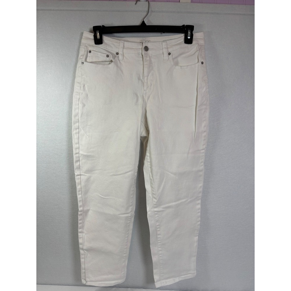 Wonderly Slim Boyfriend Jeans White Stretch Denim Size 12 Womens Mid Rise Pants